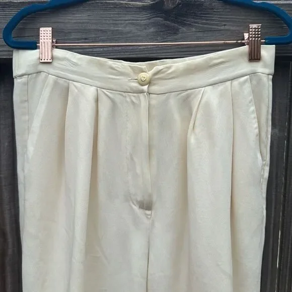 St. John's Vintage High-Waisted Silk Cream Trousers - Petite - Picture 2 of 6